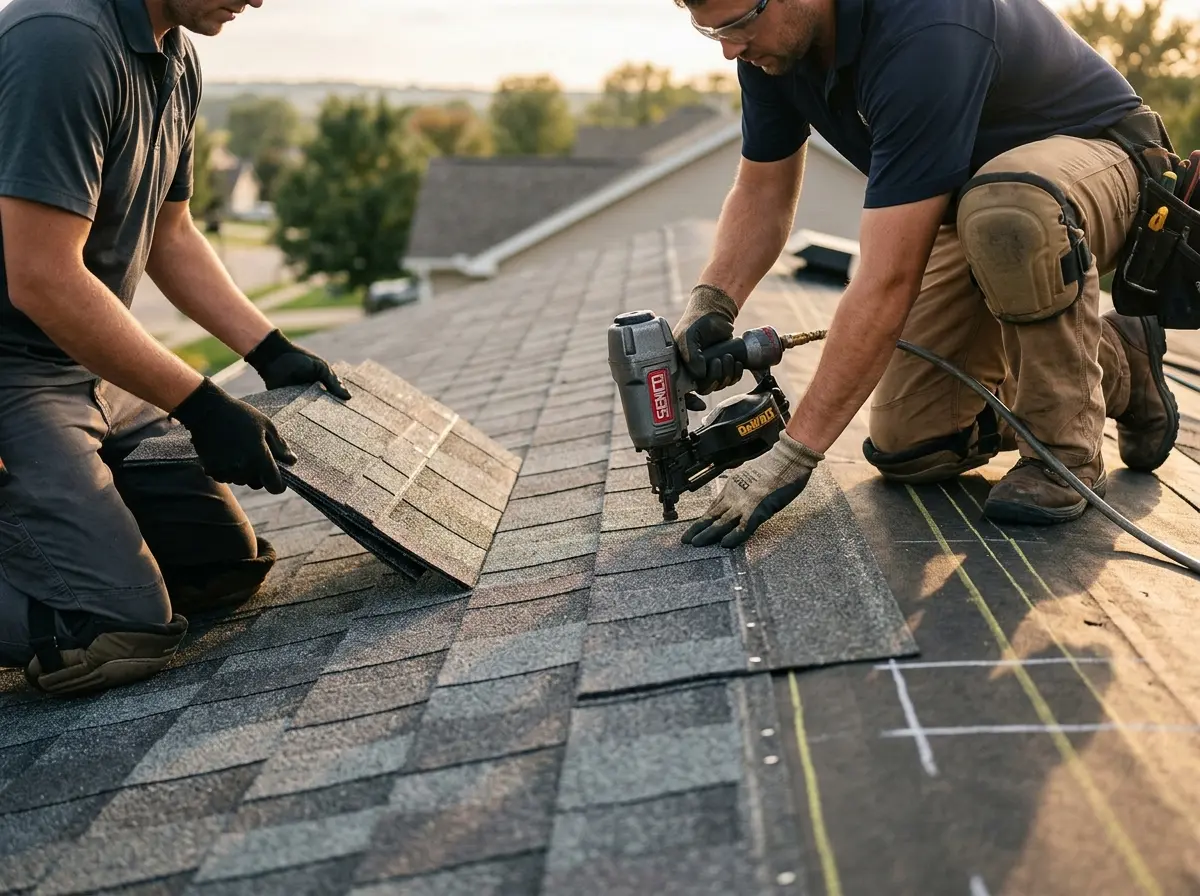Professional roofer working on a residential roof in Hillcrest